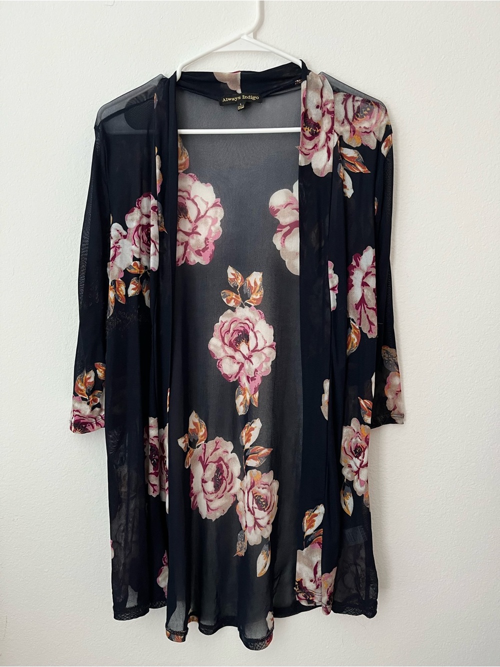 Sheer Cardigan - Blue with Pink Roses